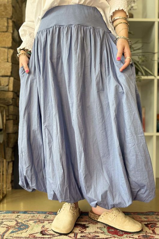 Paloma Bubble Hem Midi Skirt Denim 